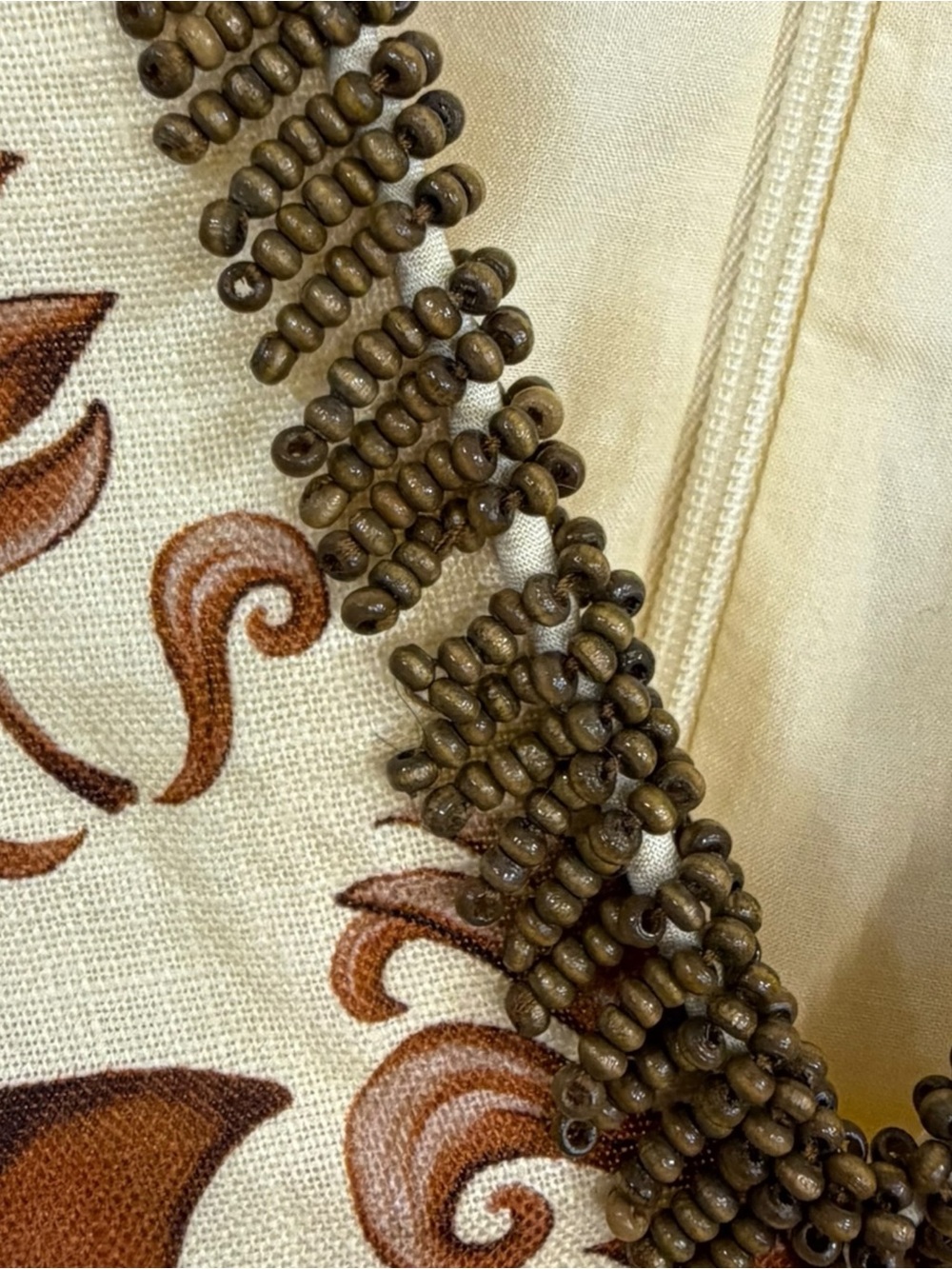 Farm Rio Ivory Brown Linen Beaded Puff Sleeve Milani Maxi Dress Size Large - Picture 3 of 11
